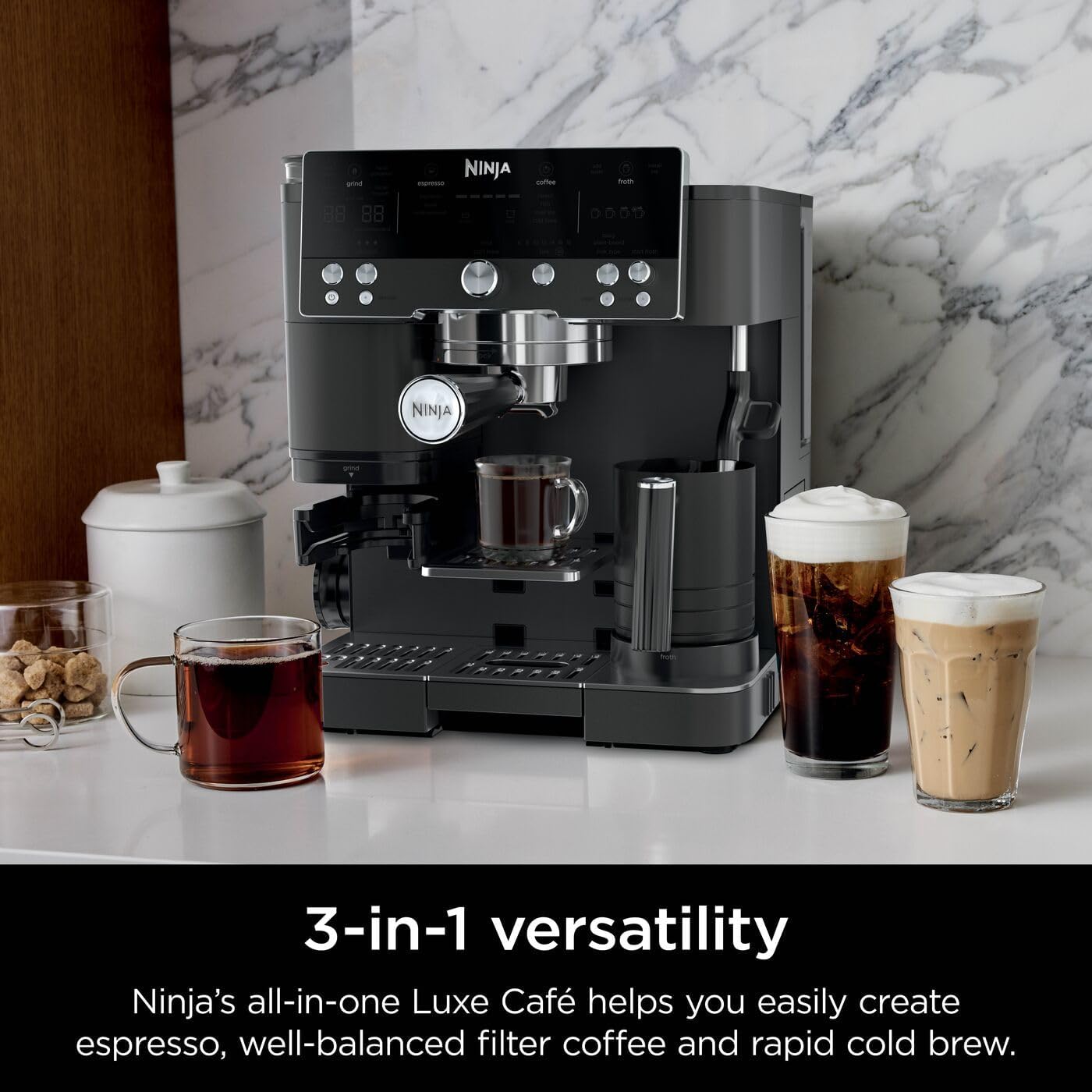 Buy Ninja,Ninja Luxe Premier 3-in-1 Coffee Machine – Latte, Cappuccino, Cold Brew & Espresso Maker with Built-in Bean Grinder & Milk Frother (Black, ES601UKBK) - Gadcet UK | UK | London | Scotland | Wales| Near Me | Cheap | Pay In 3 | Espresso Coffee Machine